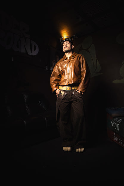 BELT JACKET (brown leather)