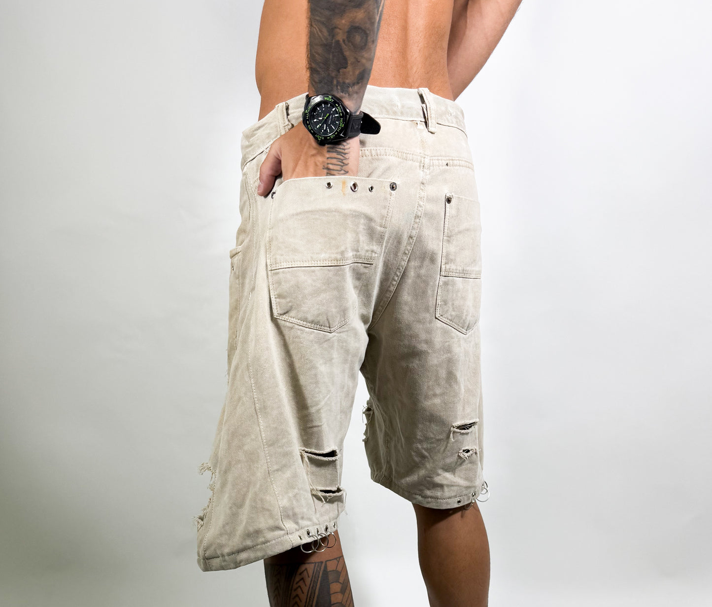 "DESTROYED" JORTS (beige)