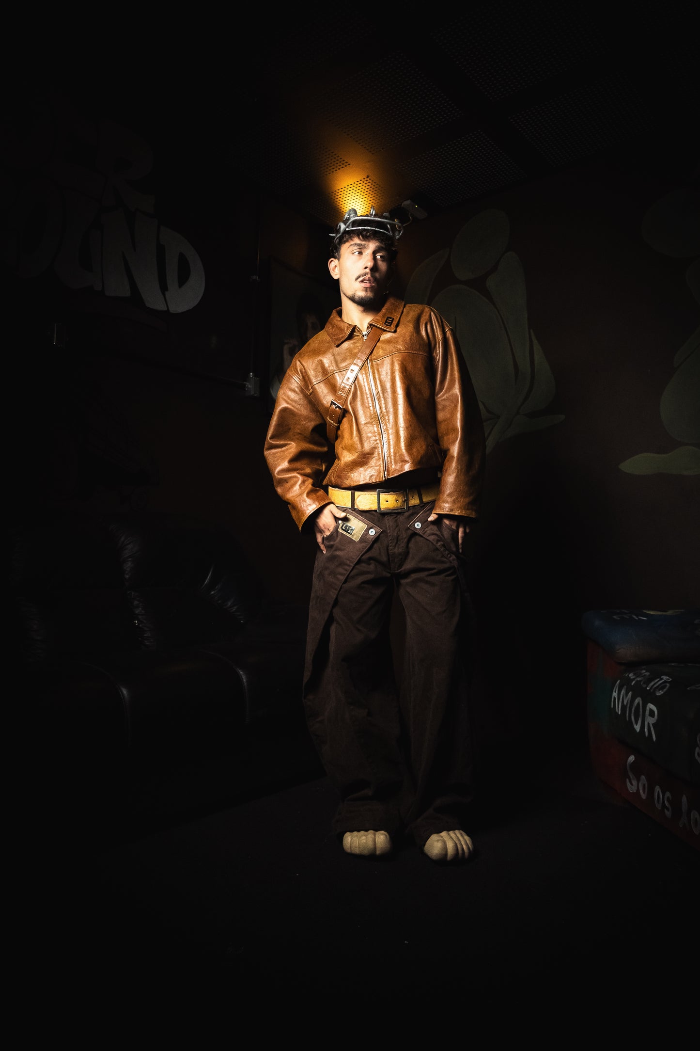BELT JACKET (brown leather)