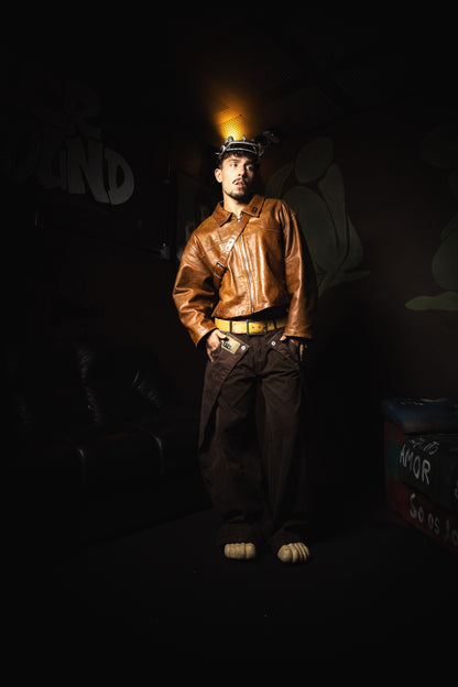 BELT JACKET (brown leather)