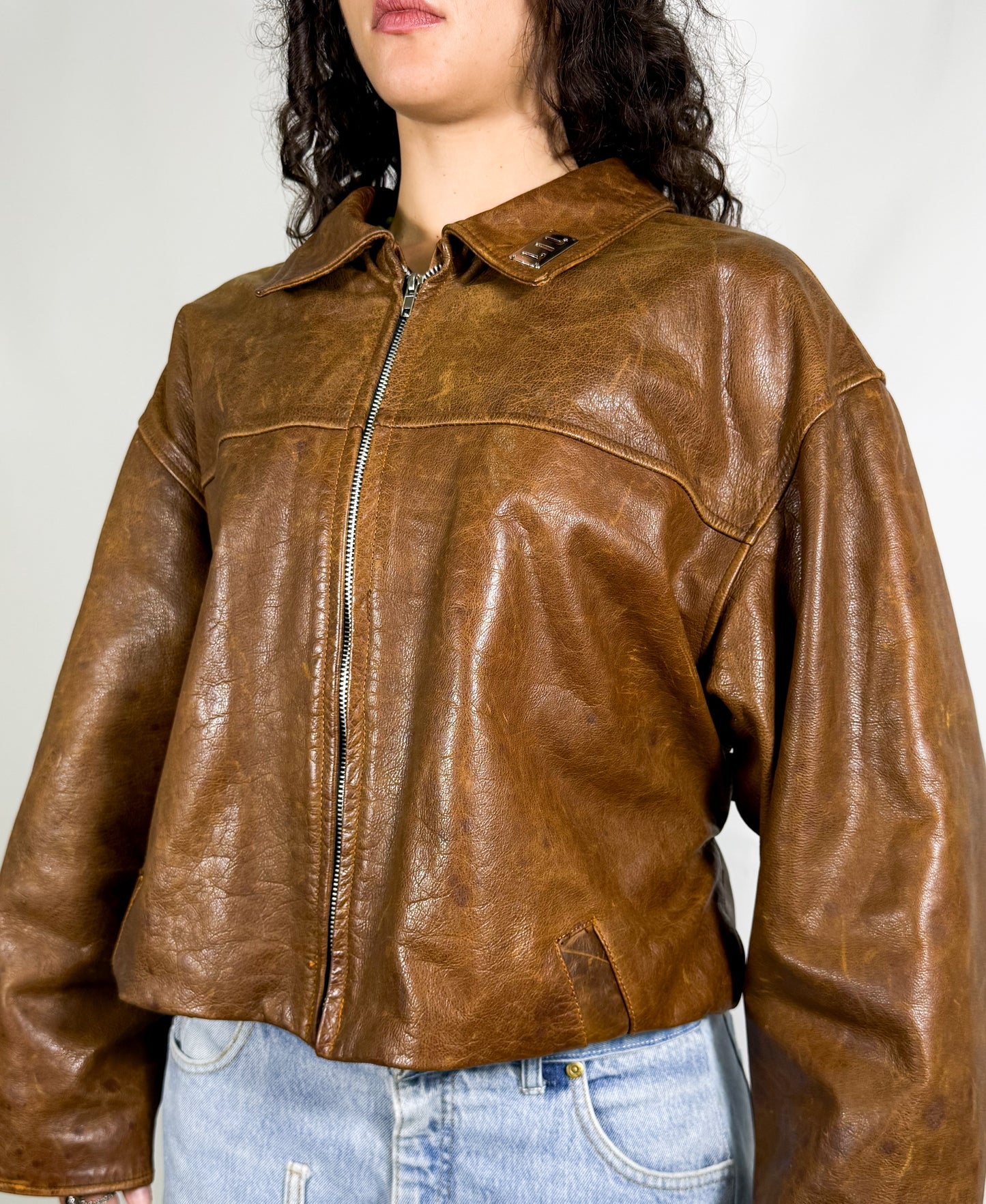 BELT JACKET (brown leather)