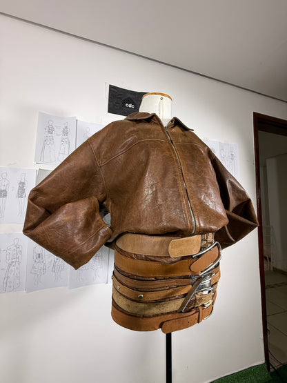 BELT JACKET (brown leather)
