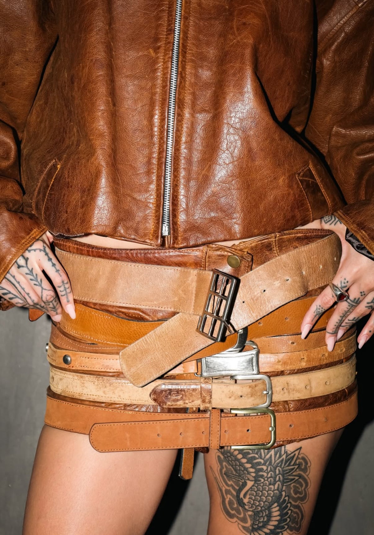 BELT JACKET (brown leather)