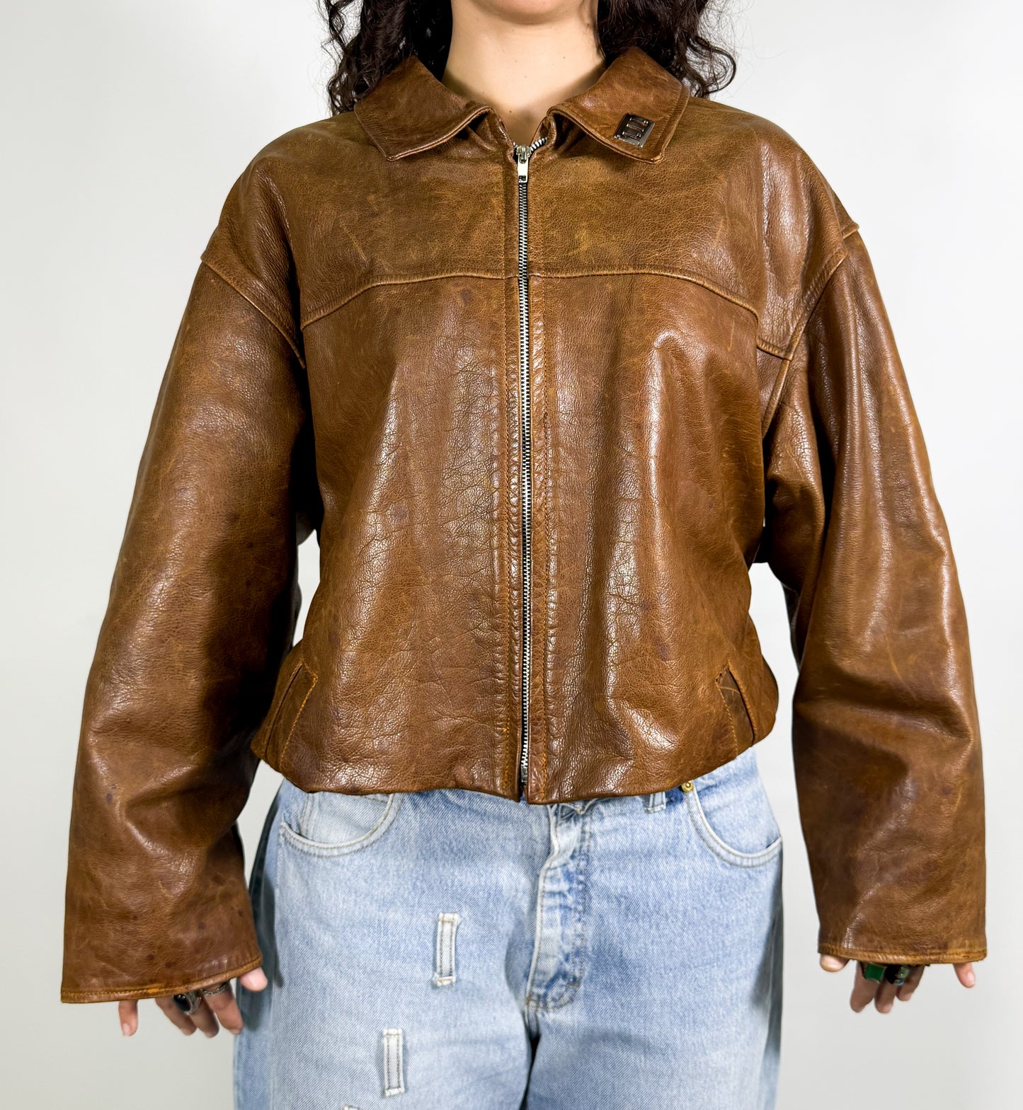 BELT JACKET (brown leather)